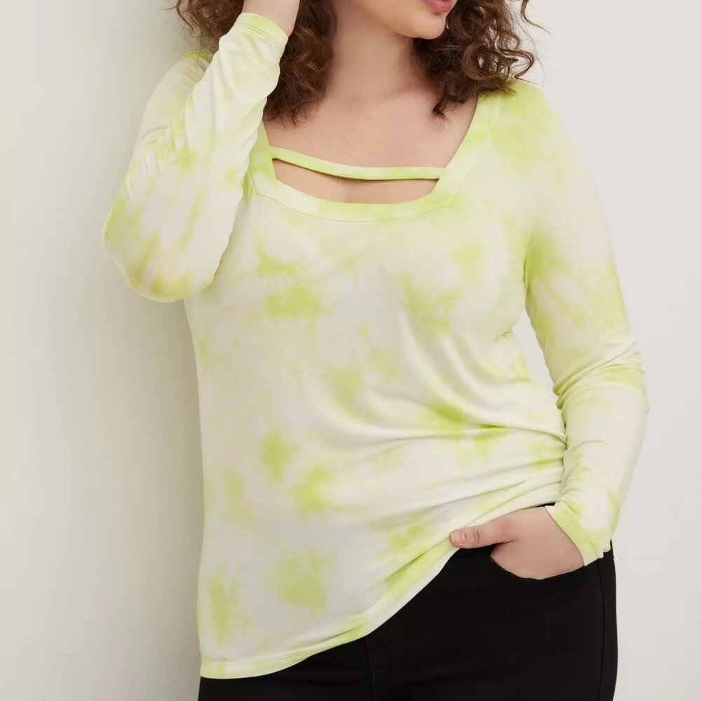 NWT Torrid Strappy Square Neck Tee - Super Soft Lovesick Tie Dye Yellow Size 1